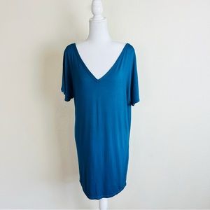 NWT PrettyLittleThing Petrol Teal Blue Basic V-Neck T-Shirt Mini Dress